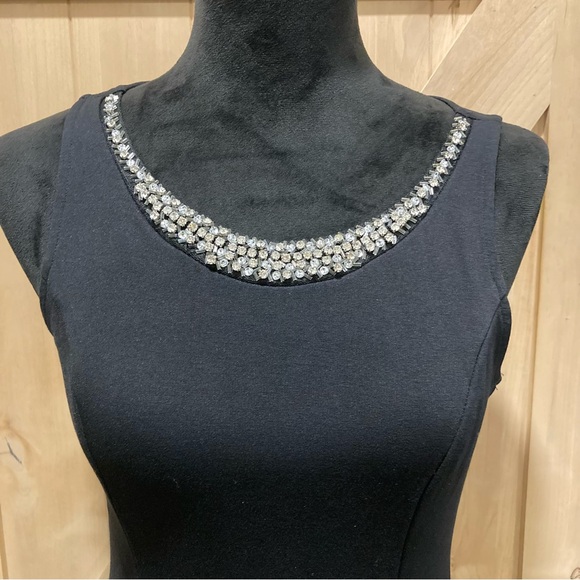 Elegant Little Black Dress with Rhinestone Beaded Neckline Medium - Picture 4 of 13